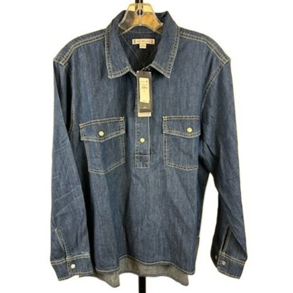Tommy Hilfiger Shirt Women's‎ Size Medium Chambray Denim Long Sleeve Pearl Snap
